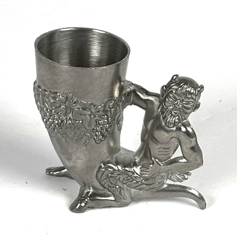 Vtg 70s German BMF Zinn 95% Pewter Satyr Faun Shot Cup Mythology Gothic Barware
